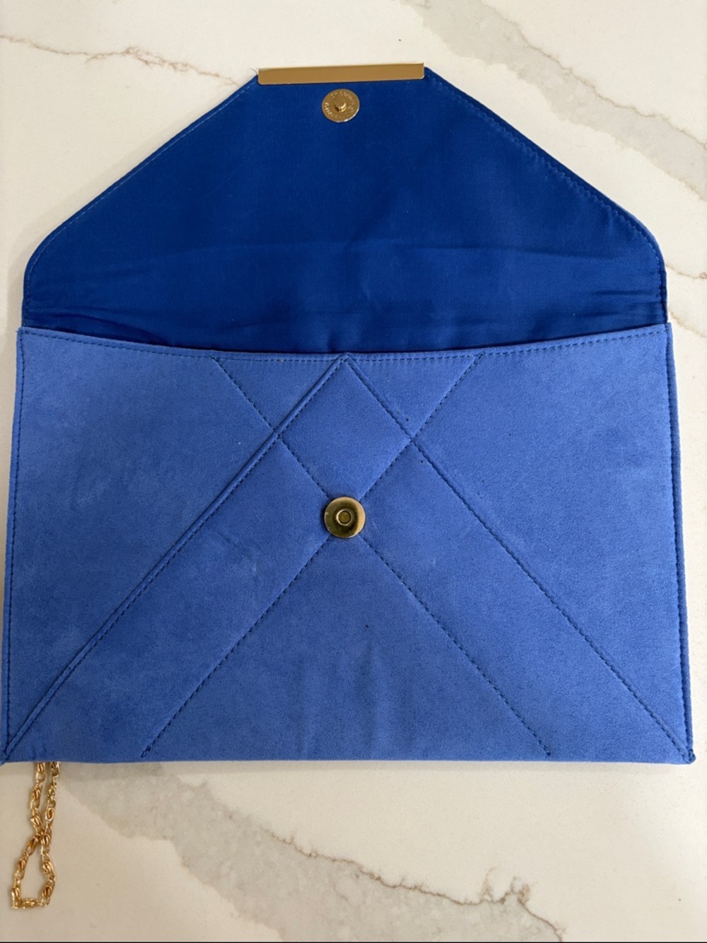 Blue Suede Envelope Clutch with Gold Bar Detail - Picture 2 of 4